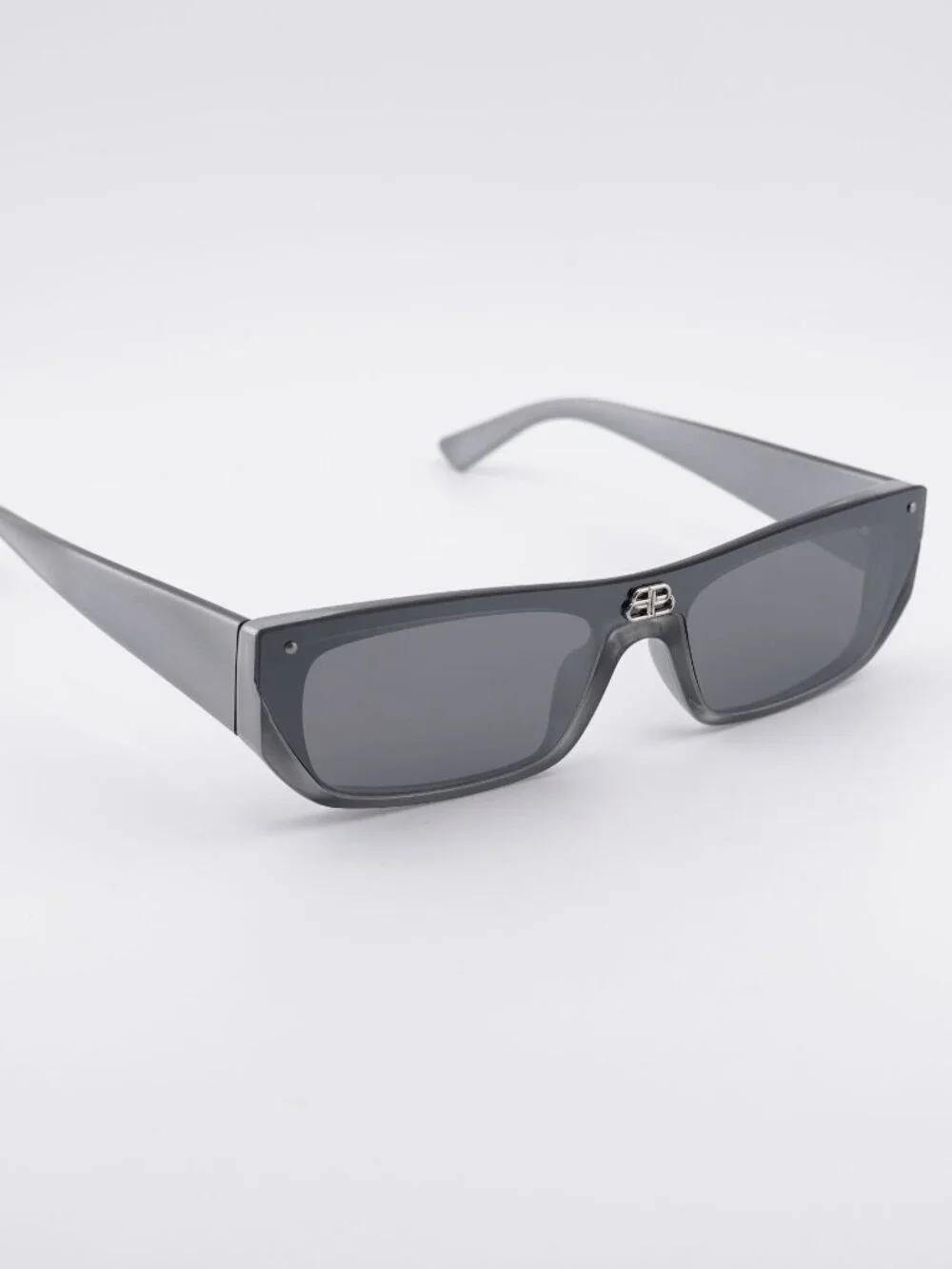 Balenciaga BB0080S 002 Unisex Sunglasses Silver Rectangle Frame, Silver Lenses